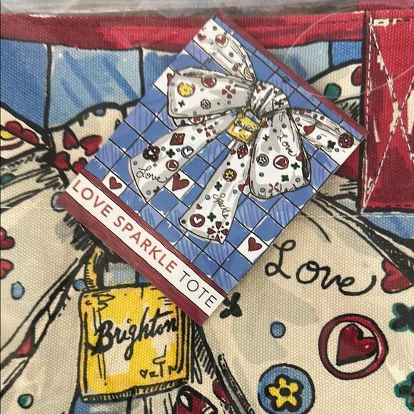 Brighton Love Sparkle Tote Bag Blue Red Cats Dogs Bow NWT Art Unique - Picture 6 of 7